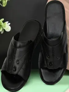 ZIRSQ Men Black Leather Sandals