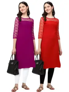 Hemang Fashion Women Pack Of 2 Russel Net Bell Sleeve Self-Design Kurtis