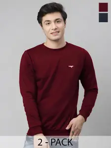 REYA Men Pack Of 2 Brand Logo Printed Round Neck Cotton Sweatshirt