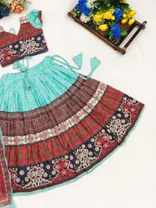 Shoryam Fashion Girls Printed Mukaish Ready to Wear Lehenga & Blouse With Dupatta