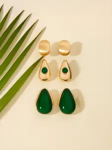 Accessorize Set of 3 Artificial Stones Studded Teardrop Shaped Studs