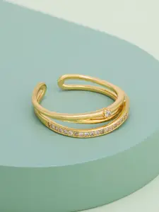 Kushal's Fashion Jewellery Gold-Plated Zircon Studded AdjustableRing