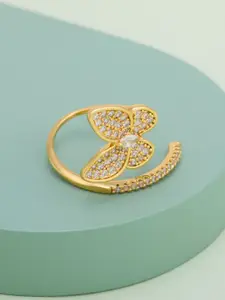 Kushal's Fashion Jewellery Gold-Plated Zircon Studded AdjustableRing