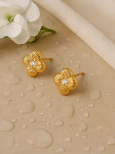 Accessorize Stainless Steel 14k Gold-Plated Cubic Zirconia Studded Floral Shaped Studs
