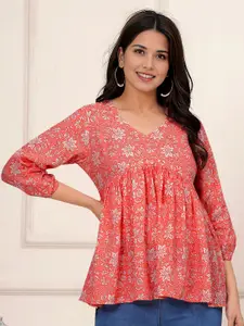 Dream Beauty Fashion Floral Print Puff Sleeve Peplum Top