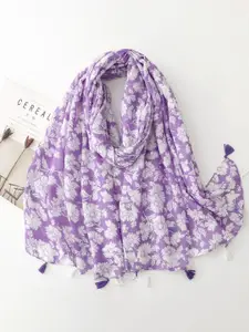 QUECY Women Printed Tasselled Border Scarf