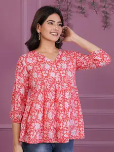 Dream Beauty Fashion Women Floral Printed V-Neck Peplum Top