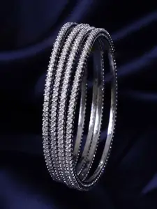 Adwitiya Collection Set Of 4 Rhodium Plated Cubic Zirconia Stone Studded Bangles