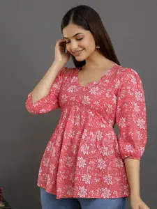 Dream Beauty Fashion Mahi Women Floral Printed Puff Sleeve Empire Top