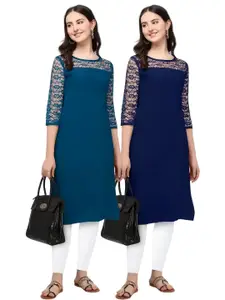 Hemang Fashion Women Pack Of 2 Russel Net Bell Sleeve Self-Design Kurtis