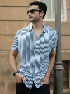 Powerlook Men Vertical Striped Spread Collar Casual Shirt