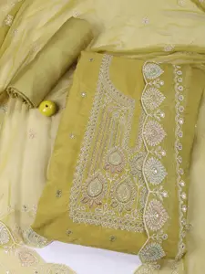 Meena Bazaar Floral Embroidered Beads And Stones Unstitched Dress Material