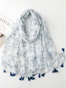 QUECY Women Printed Tasselled Border Scarf