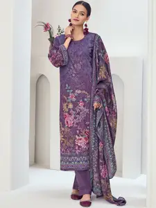 Stylee LIFESTYLE Floral Printed Sequinned Pure Silk Unstitched Dress Material