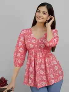 Dream Beauty Fashion Women Floral Printed Puff Sleeve Peplum Top