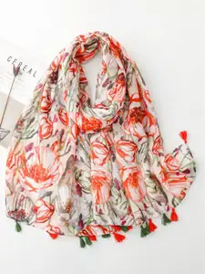QUECY Women Printed Scarf with Tasselles