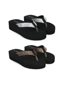 TWO SOFT Women Set Of 2 Embellished Thong Flip-Flops
