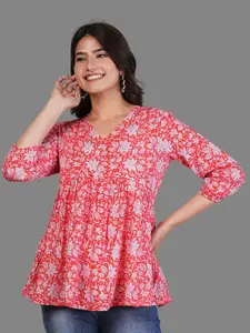 Dream Beauty Fashion Women Ethnic Motifs Printed V-Neck Bishop Sleeves Empire Top