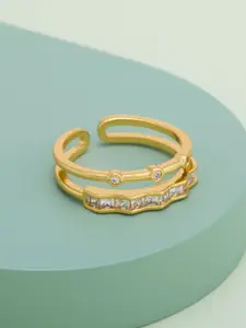 Kushal's Fashion Jewellery Gold-Plated Zircon Studded AdjustableRing