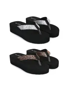 TWO SOFT Pack of 2 Women Embellished Slip-On Flip Flops