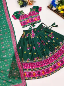 Shoryam Fashion Girls Printed Mukaish Ready to Wear Lehenga & Blouse With Dupatta