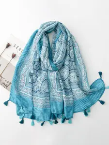 QUECY Women Printed Scarf with Tasselled Border