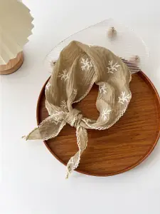 QUECY Women Embroidered Scarf with Taping Border