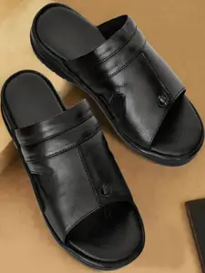 ZIRSQ Men Black Leather Sandals