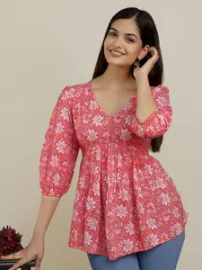 Dream Beauty Fashion Women Floral Printed Puff Sleeve Peplum Top