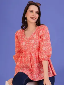 Dream Beauty Fashion top-56-mahi-peach Women Floral Printed Peplum Regular Top
