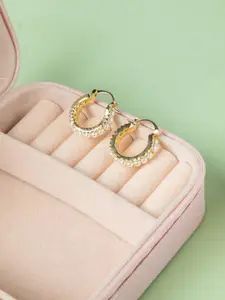 Niscka Gold-Plated Artificial Beaded Circular Hoop Earrings