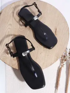 Try Me Women Buckled T-Strap Flat Sandals