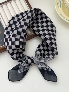 QUECY Women Checked Taping Border Scarf