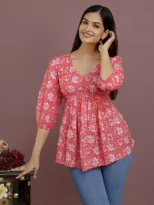 Dream Beauty Fashion Women Floral Printed Puff Sleeve Peplum Top