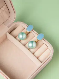 Niscka Gold-Plated Faux Emerald Studded Spherical Drop Earrings