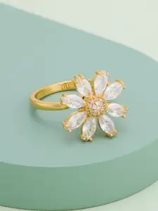 Kushal's Fashion Jewellery Gold-Plated Zircon Studded AdjustableRing