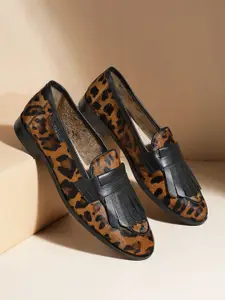 Kenneth Cole Leather Women Leopard Printed Leather Loafers
