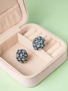 Niscka Rhodium-Plated American Diamond Studded Circular Studs