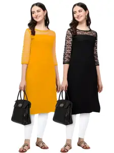 HEMANG FASHION Women Black & Yellow Pack of 2 Kurti