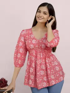 Dream Beauty Fashion top-74-mahi-peach Women Floral Printed Peplum Regular Top