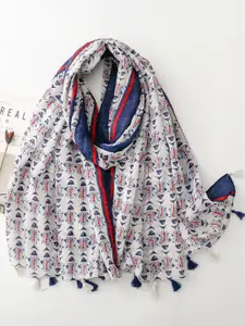 QUECY Women Printed Scarf with Tasselled Border