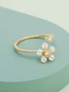 Kushal's Fashion Jewellery Gold-Plated Zircon Studded AdjustableRing