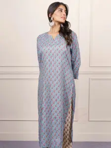 Navyas Fashion Floral Printed Notch Neck Cotton Straight Kurta