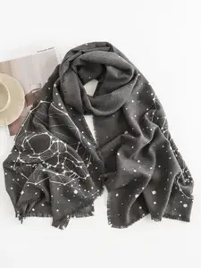 QUECY Women Printed Scarf with Frayed Border