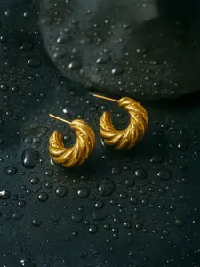 Accessorize Stainless Steel 14k Gold-Plated Waterproof Semi Crescent Half Hoop Earrings