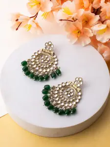 PANASH Gold Plated Artificial Stones Studded And Beaded Circular Shaped Drop Earrings