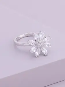 Kushal's Fashion Jewellery Rhodium-Plated Zircon Studded AdjustableRing