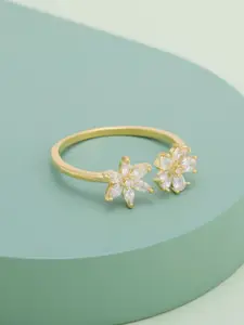 Kushal's Fashion Jewellery Gold-Plated Zircon Studded AdjustableRing