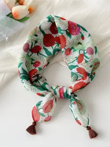 QUECY Women Printed Scarf with Tasselled Border