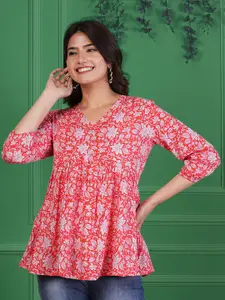 Dream Beauty Fashion Women Floral Printed Puff Sleeve Peplum Top